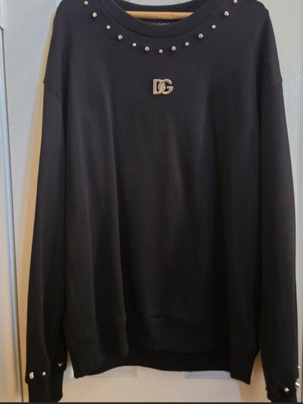 Dolce & Gabbana Black Crewneck Sweater with Studs & DG Logo